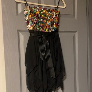Deb Multicolor Sequin and Black Holiday Party Dress